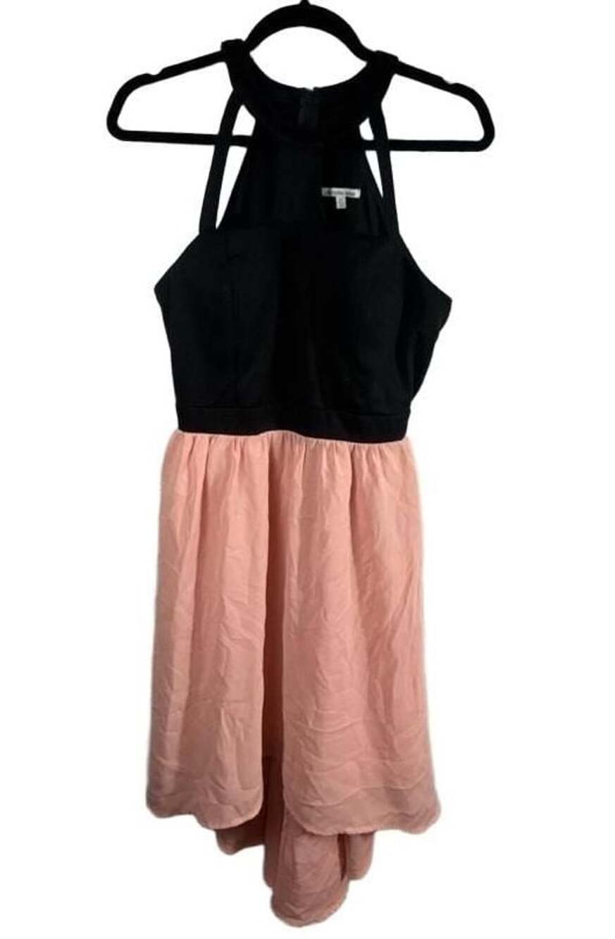 Charlotte Russe Halter Dress Size M Black Pink Chiffon High Low Sleeveless